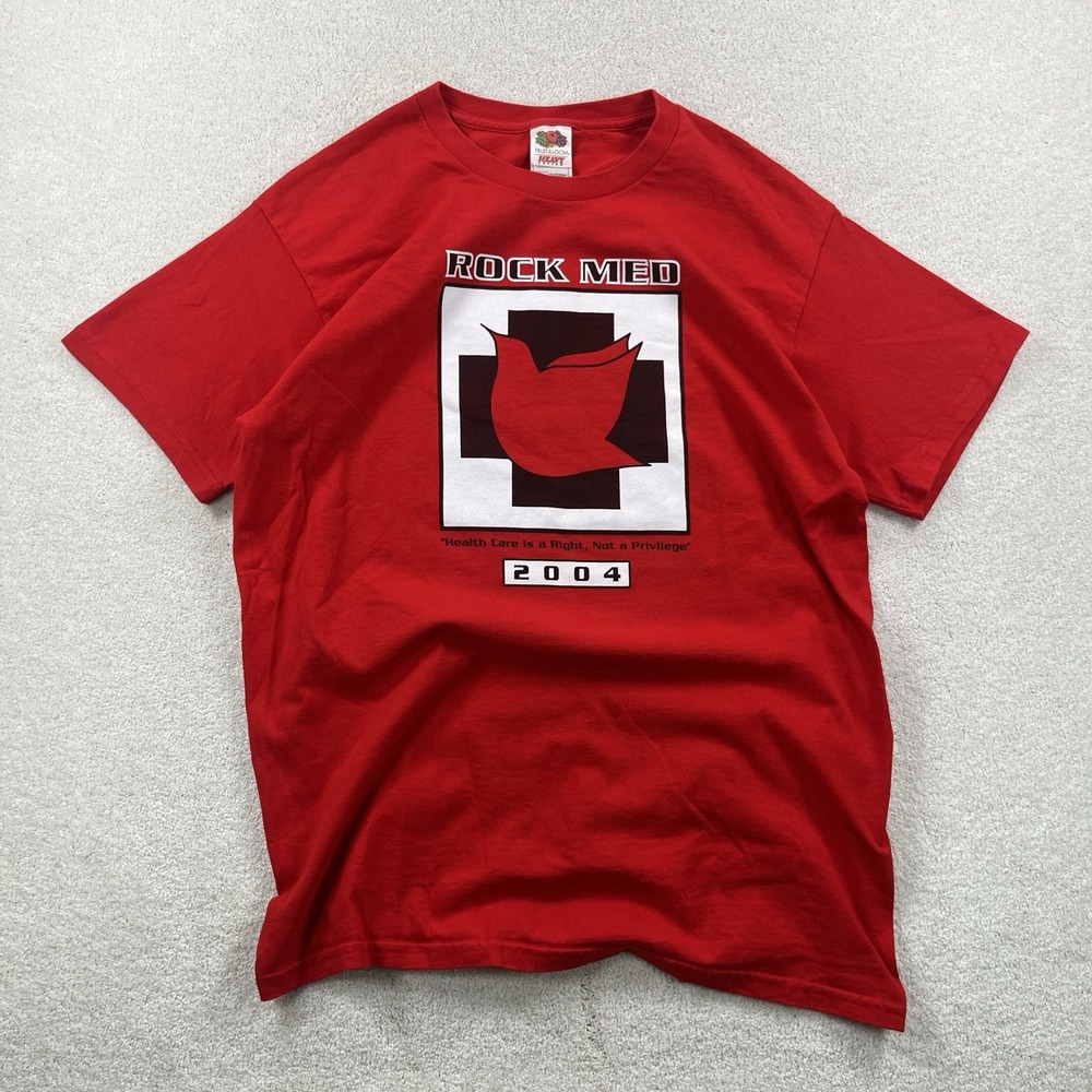 Vintage Rock Med Tshirt Men's Large Red 2004 Rock Medicine Concert Volunteer Tee